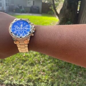 ZHOWE Men’s Gold Tone Quartz Watch Blue Dial Sport Luxury Style